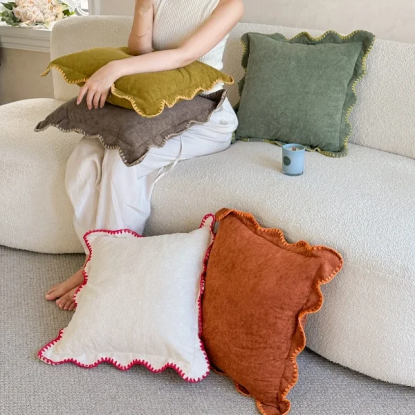 Cloud Velvet Throw Pillow Wavy Edge