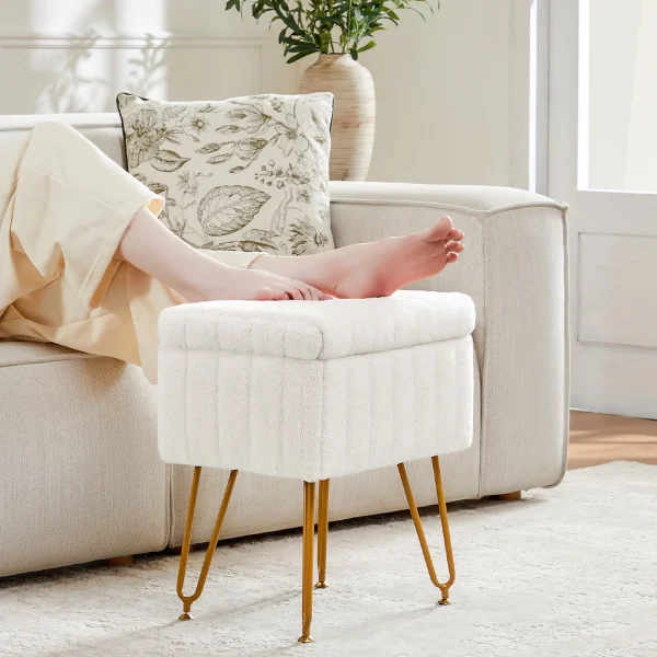 Faux Fur Padded Storage Stool & Ottoman